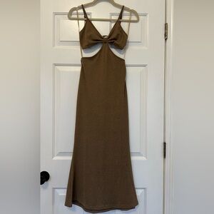 Brown Knit Cutout Dress
